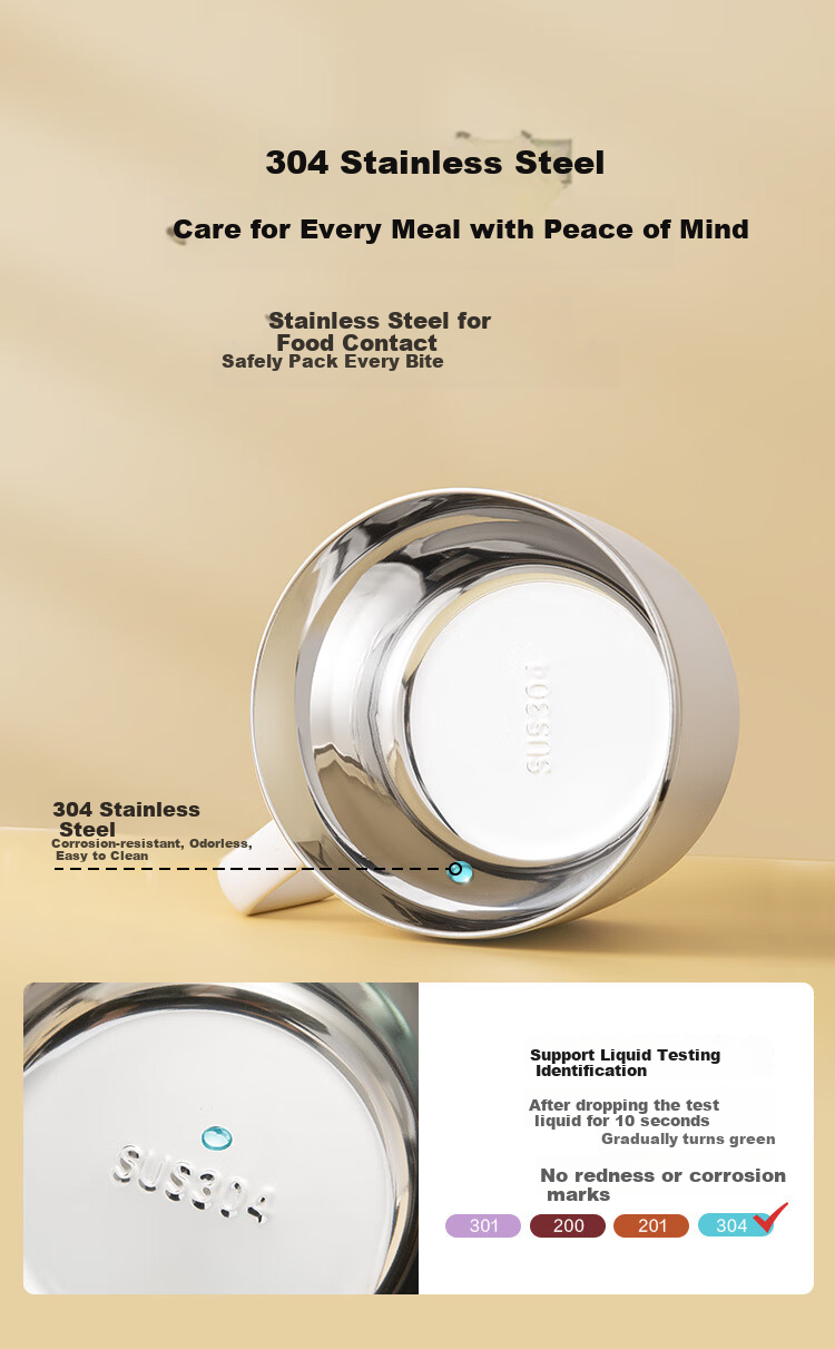 JD Original Noodle Bowl, 304 Stainless Steel, for Office Workers, with Lid, Lunch Box, Double-Layer Insulation, Large Capacity 1.3L, White, Comes with Chopsticks And Spoo 3