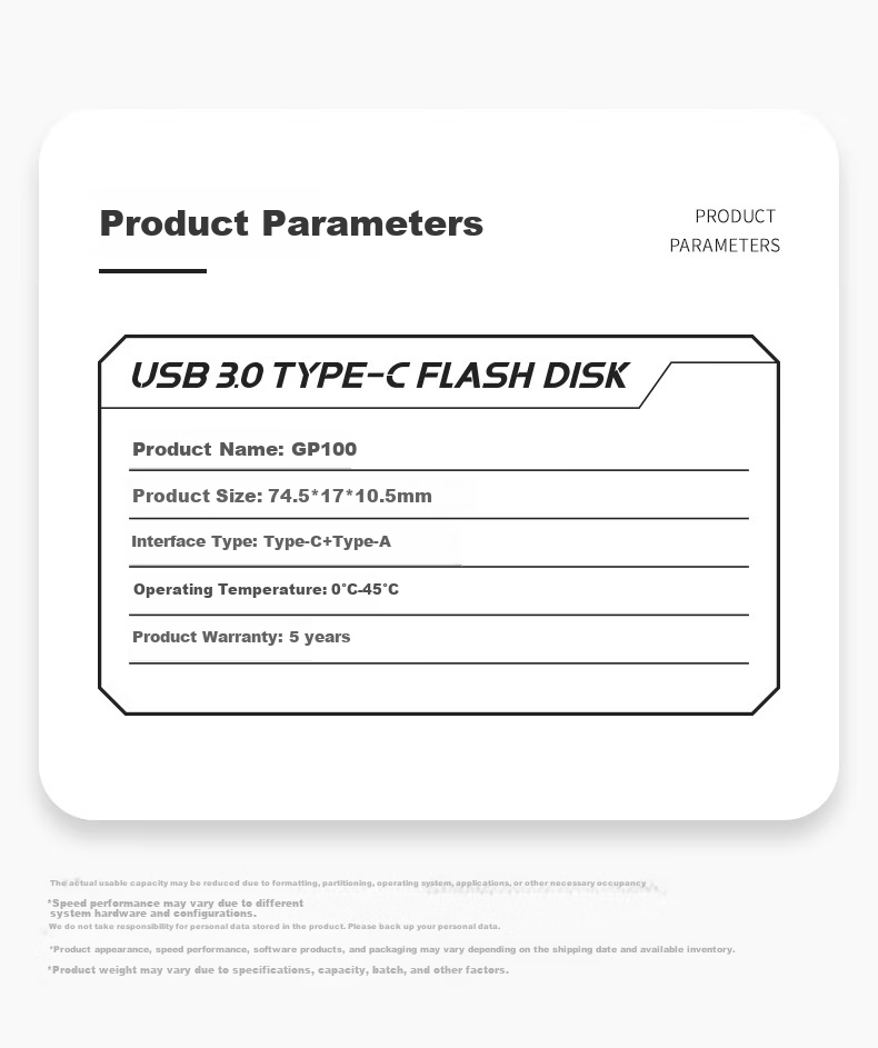 GEIL, 128GB, USB3.0, Type-C, Dual-Use Flash Drive And OTG Adapter, High-Speed 100MB/s, Compatible with Android Phones And Laptops, Universal Flash Drive, GP100 Series 10