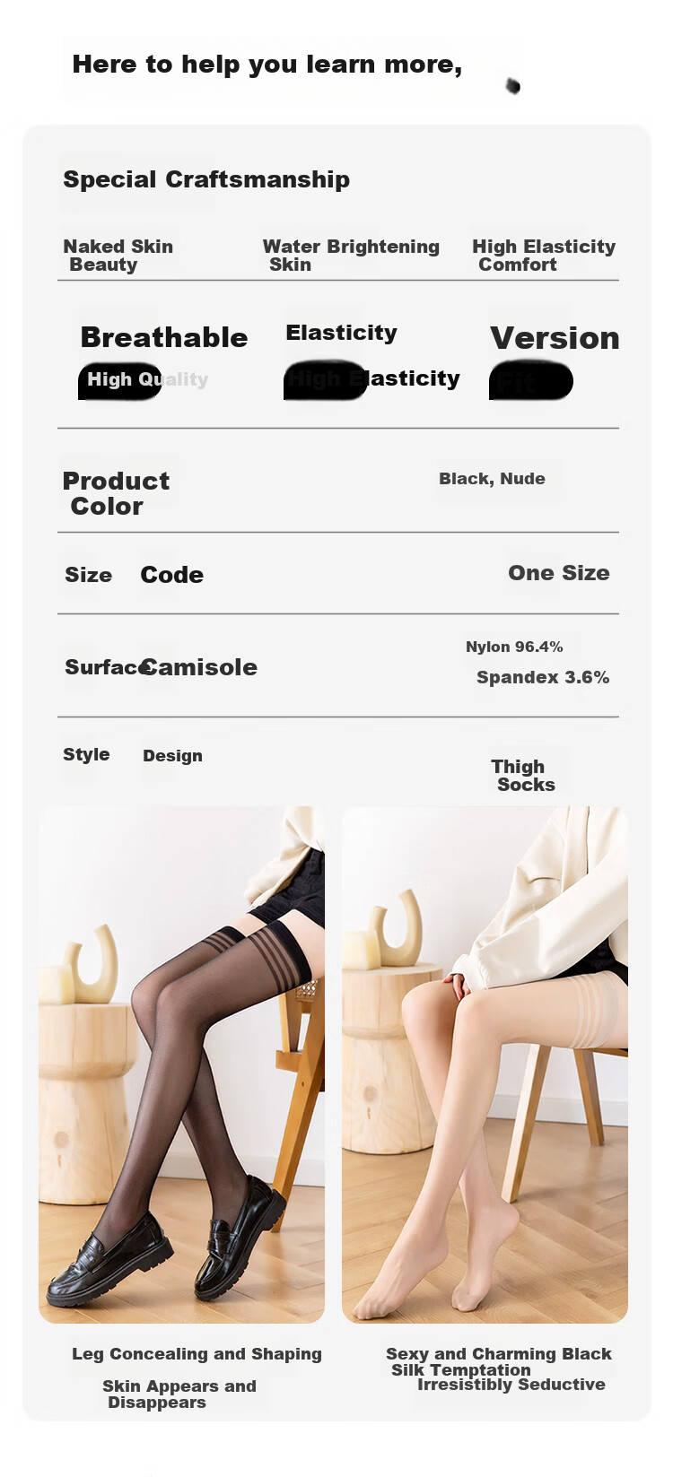 MiiOW Thigh-High Stockings for Women, Spring And Autumn Thin Style, Anti-Slip And Snag-Resistant Invisible Over-Knee Socks, Skin Color, 4 Pairs Per Pack 11