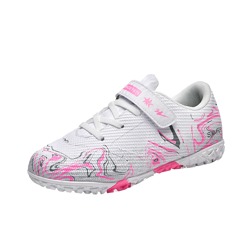 Shuangxing Kids Soccer Shoes TF Turf Studs Non-Slip Wear-Resistant Youth Training Match Sneakers White Pink Size 35
