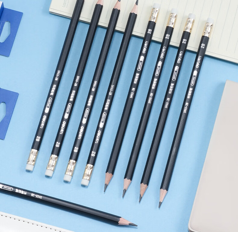 Deli 2B Black Barrel Office Leather Tip Writing Pencil Drawing Doodle Pencil 12pcs/Box S955-2B 2