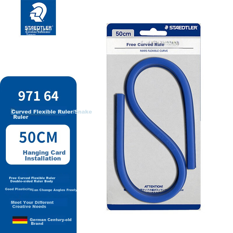 STAEDTLER Flexible Curve Ruler, 50cm Malleable Any-Angle Snake Ruler Measuring Tape, Art Drawing Student Painting Drafting Unmarked 97164-50