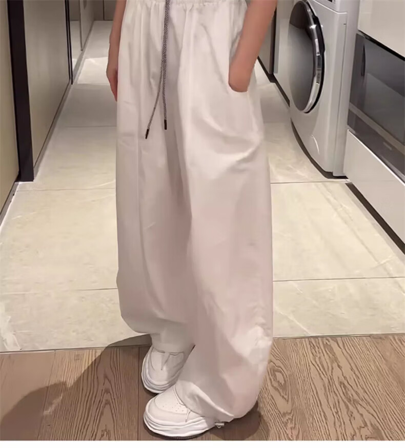 Langsha Women's American Style Work Pants Summer 2026 New High Waist Drawstring Colorblock Quick-Dry Sports Loose Casual Curved Cut Pants 10