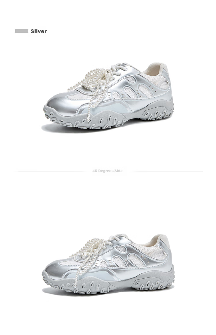 DAPHNE Women's Chunky Sneakers Breathable Casual Training Shoes Thick-Soled Heightening Sports Shoes Travel Shoes Silver Size 39 11