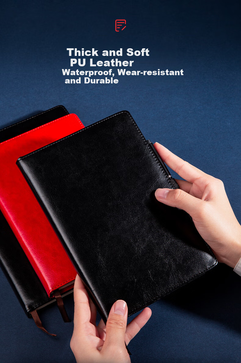 Jindeli A5 Business Notebook, Thickened Soft Cover, Portable, with Pen Holder, Office Stationery, Work Notebook, Meeting Record Book, Diary, Accounting Book, Black, NT207A 4
