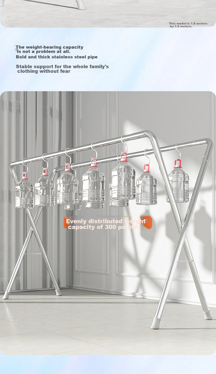 HKG (Hong Kong International Airport) Clothes Drying Rack, Four-Rod Floor-Standing Foldable Indoor And Outdoor Household Balcony Bedroom Thickened Stainless Steel Drying Rod for Clothes And Quilts 4