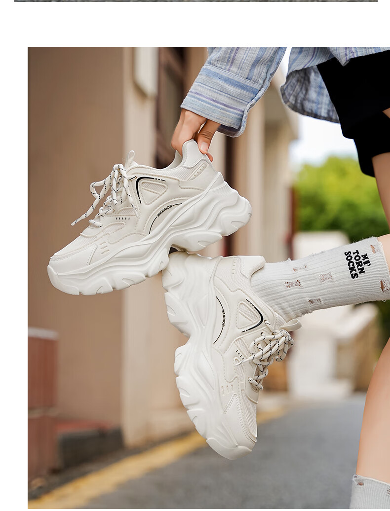 Warrior Official Women's Shoes 2026 Summer New Breathable Thick Sole Height Increasing Dad Sneakers M750c Black Size 39 21