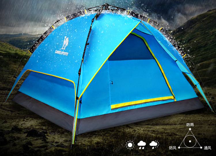 骆驼牌户外双人帐篷34人全自动速开双层帐篷双门通风a9s3h8101蓝色
