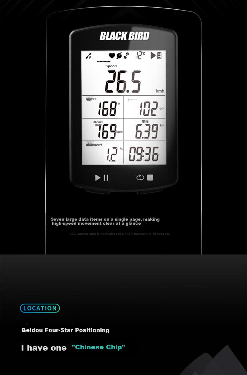 Blackbird BB20 Bike Computer, GPS Wireless Smart Odometer, Mountain And Road Bicycle, Large Screen, Waterproof Cycling Equipment 4