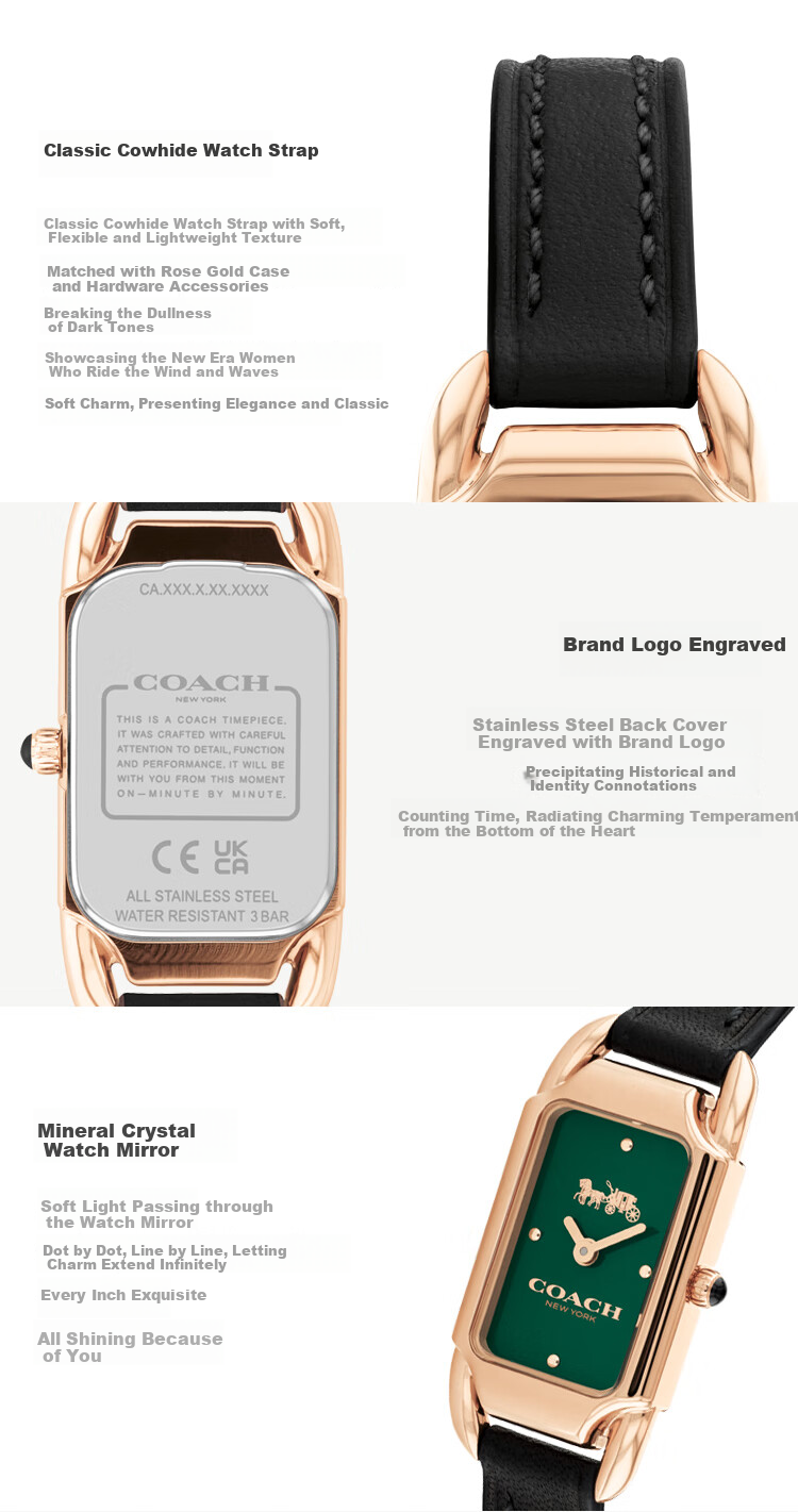 COACH CADIE Series Leather Strap Quartz Women's Watch 14504038 Gift/Giving 6