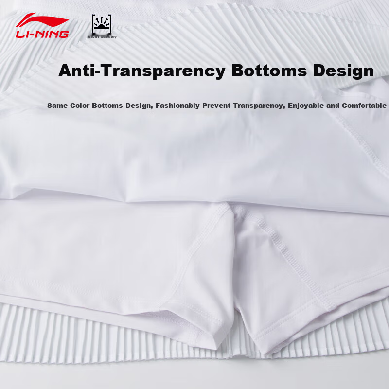 Li-Ning Badminton Dress, Women's Short Skirt, Sports Running Skirt, White ASKU214-2, White, Size L 2