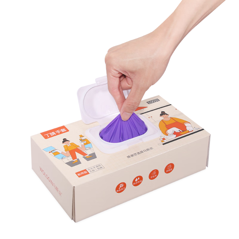 Usjing Nitrile Gloves 100pcs/Box Medium Disposable Kitchen Food Grade Purple Rubber Gloves