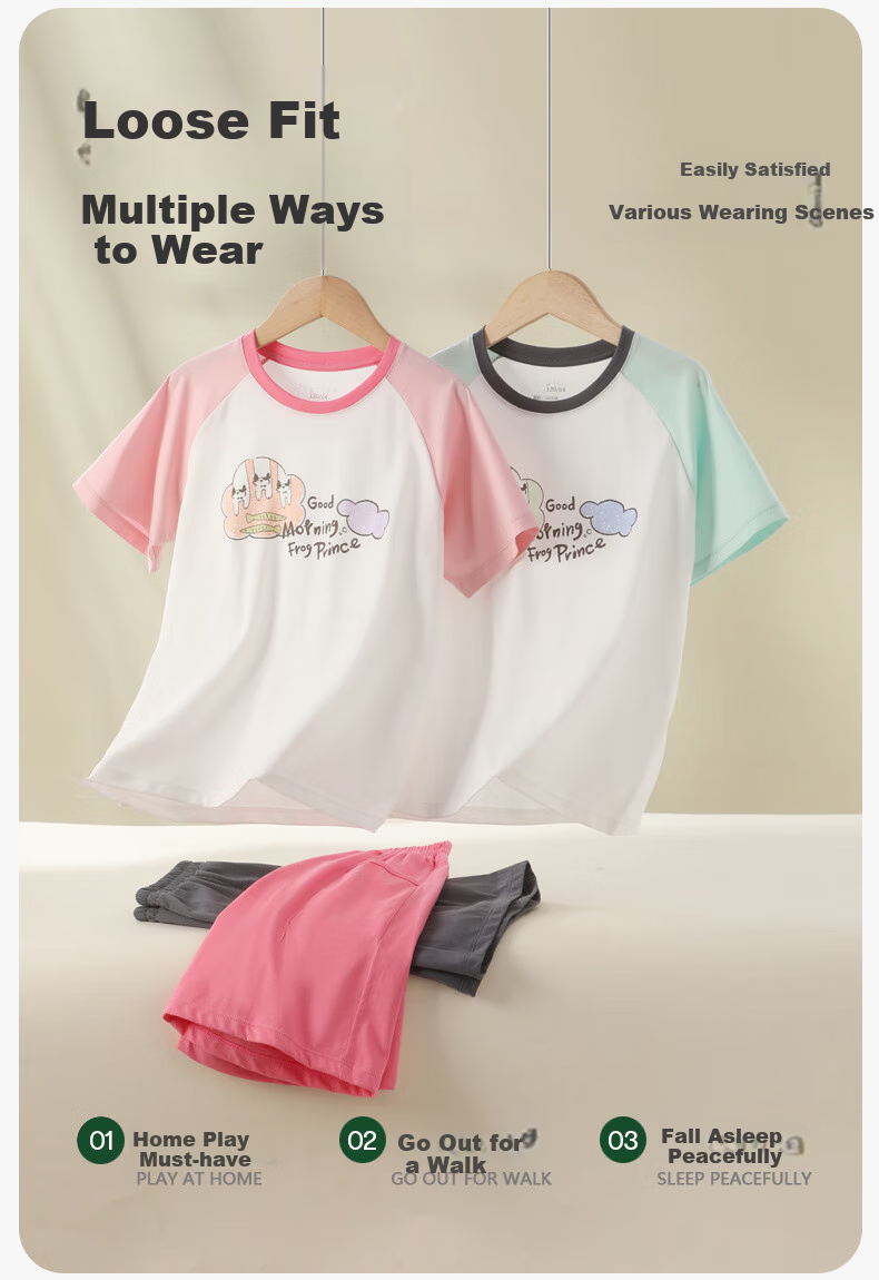 Yalu Children's Summer Pajamas, Breathable Home Wear Set, Boys And Girls Antibacterial Thin Short-Sleeve T-Shirt Air Conditioning Clothes 6