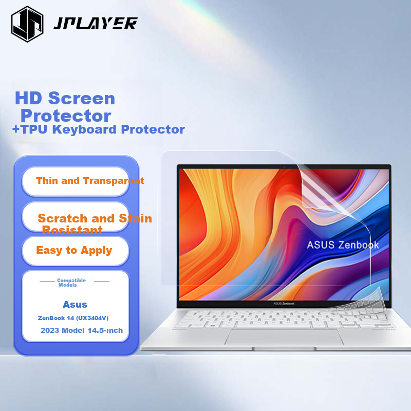 JPLAYER Keyboard And Screen Protector Set for ASUS ROG Zephyrus G14 (UX3404V), 14.5-Inch Laptop, High Definition Screen Film, Easy to Apply, Anti-Scratch, Wear-Resistant, 2023 Model