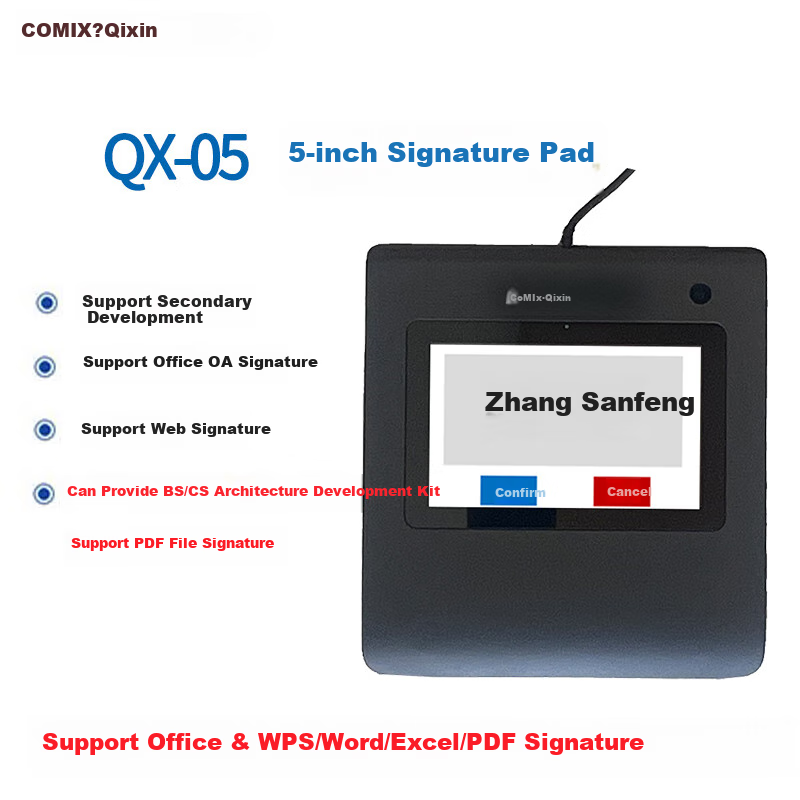 COMIX Electronic Signature Device QX-05, 5-Inch Screen, Original Signature Electronic Writing Tablet, Signature Pad, Web And PDF Signing, Secondary Development, Unlimited Browser Integratio