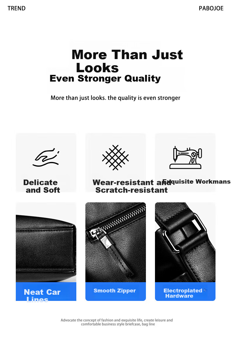 Pabojoe Leather Crossbody Bag for Men, Top-Grain Cowhide Horizontal Style Men's Shoulder Bag, Large Capacity Messenger Bag, Commuter Square Bag, Valentine's Day Gift 5