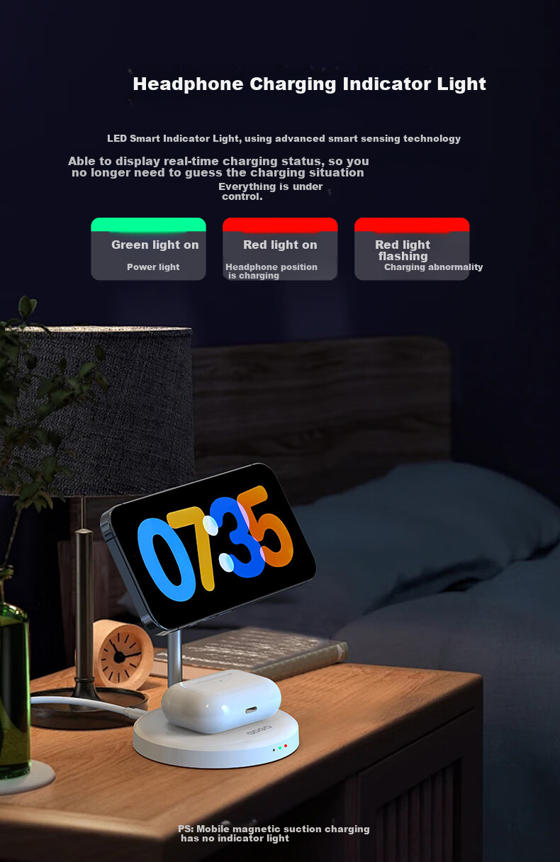GDGO Two-In Wireless Charger, MagSafe Magnetic 15W Fast Charging Stand for Phones And Earphones, Desktop Vertical Charging Base Compatible with Apple IPhone 18 Pro Max/17/Air, Qi 2 Compatible 11