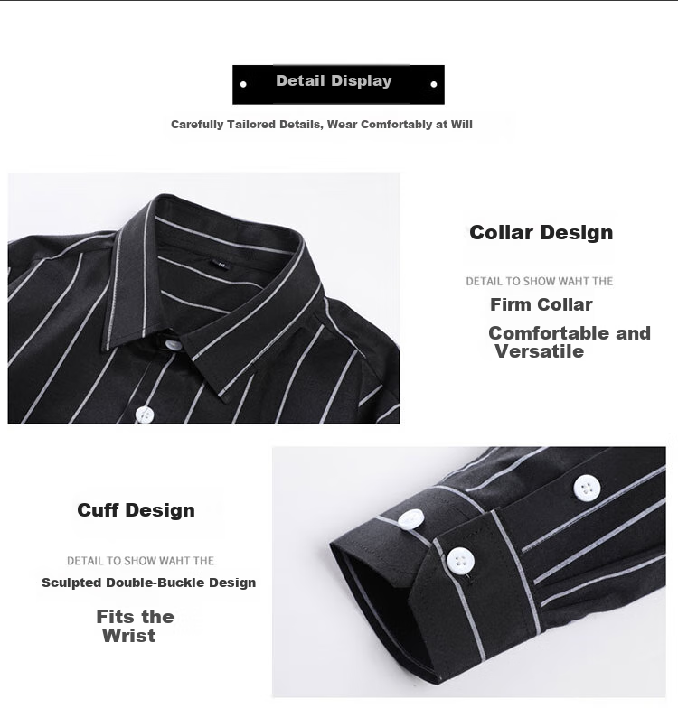 TUCANO Men's Shirt, Spring And Autumn Cotton Comfortable Lapel Long-Sleeve Shirt, Fashionable Striped Top, Men's Clothing, Black XL 3