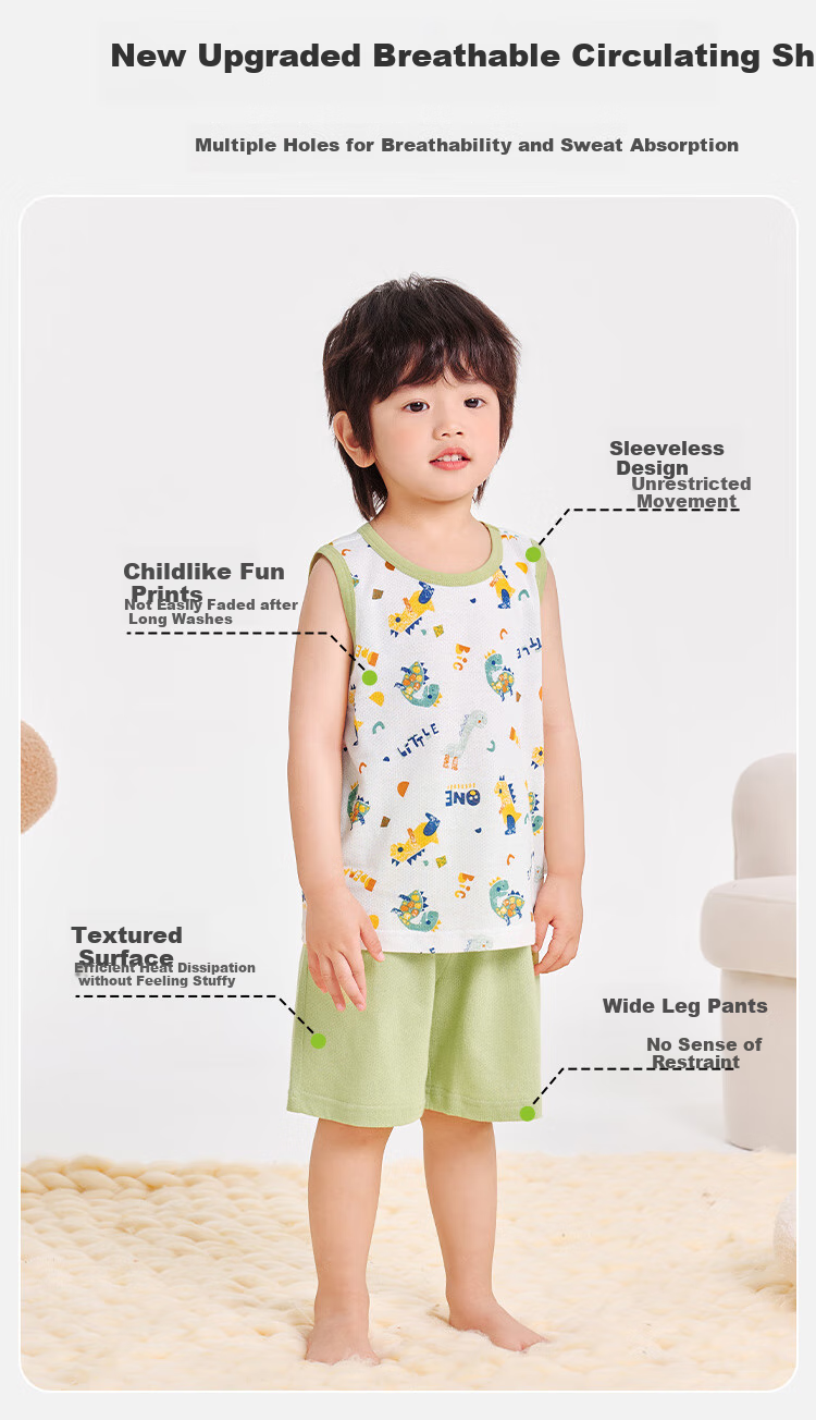 YUZHAOLIN Children's Vest Set, Summer Boys' Vest And Shorts Two-Piece Outfit, Clothing for Young Kids, Children's Wear, Dinosaur Robot Desig 1