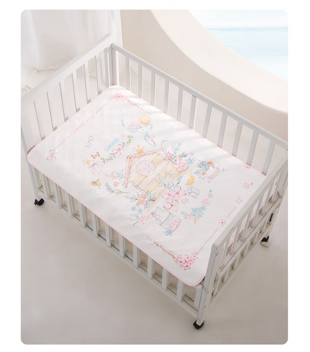 Liangliang Baby Waterproof Washable Cotton Linen Urine Pad Large Flower House 110*70CM 16