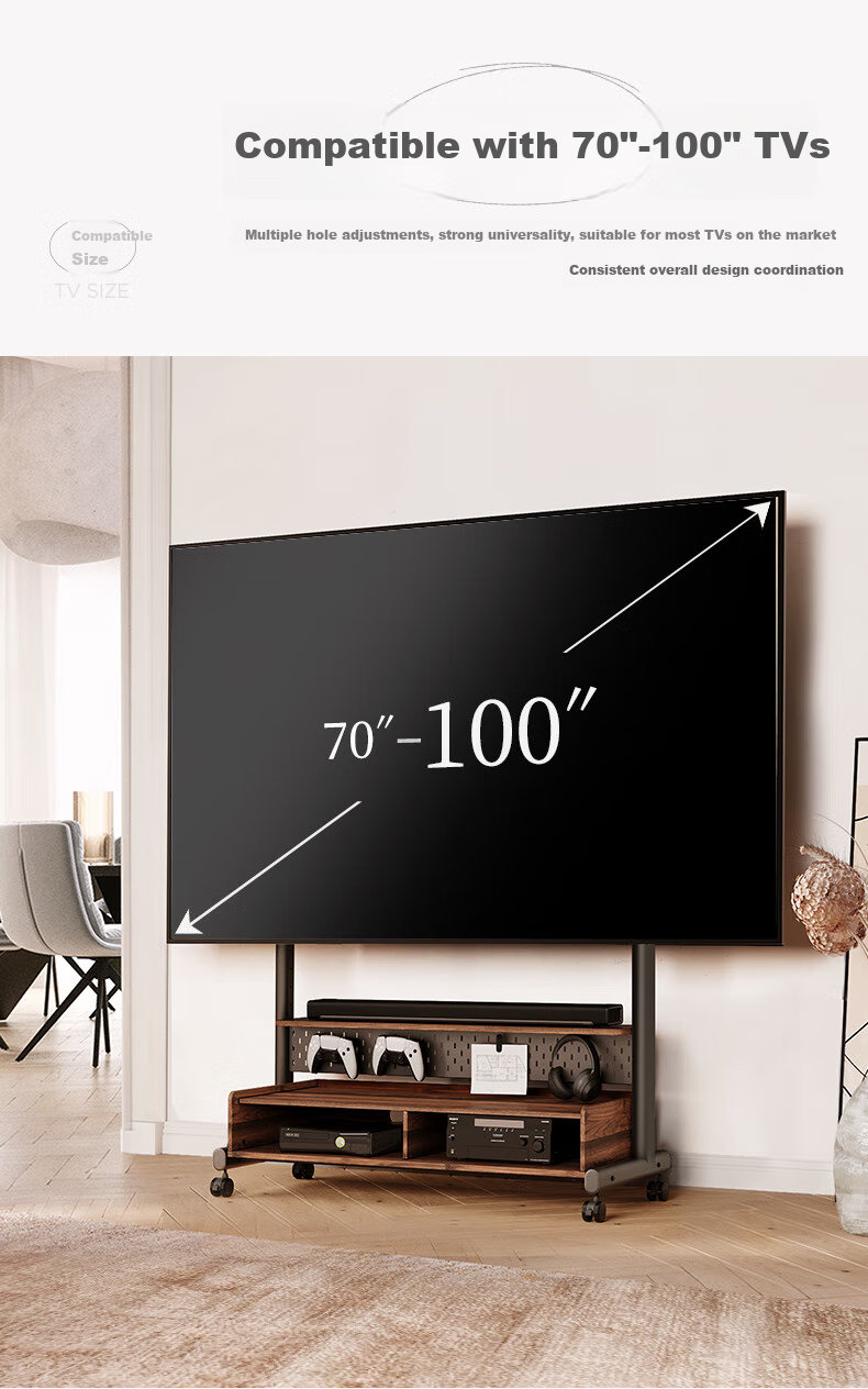 FITUEYES TV Stand for 70-100 Inch Large Screens, Mobile TV Cabinet with Storage Wheels, Video Conference Floor Stand 2