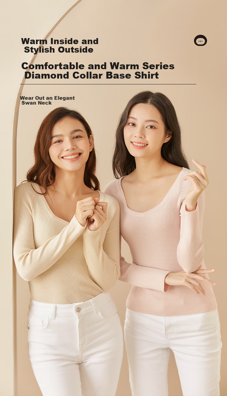 OhSunny Women's Base Layer Sweater for Autumn And Winter, Slimming Fit, Solid Color, Versatile Thin Diamond Collar Knit Top, Suitable for Commuting, Long Sleeves, 2022 Autumn And Winter Style, SLV2T044, Light Floral Gray, M 1