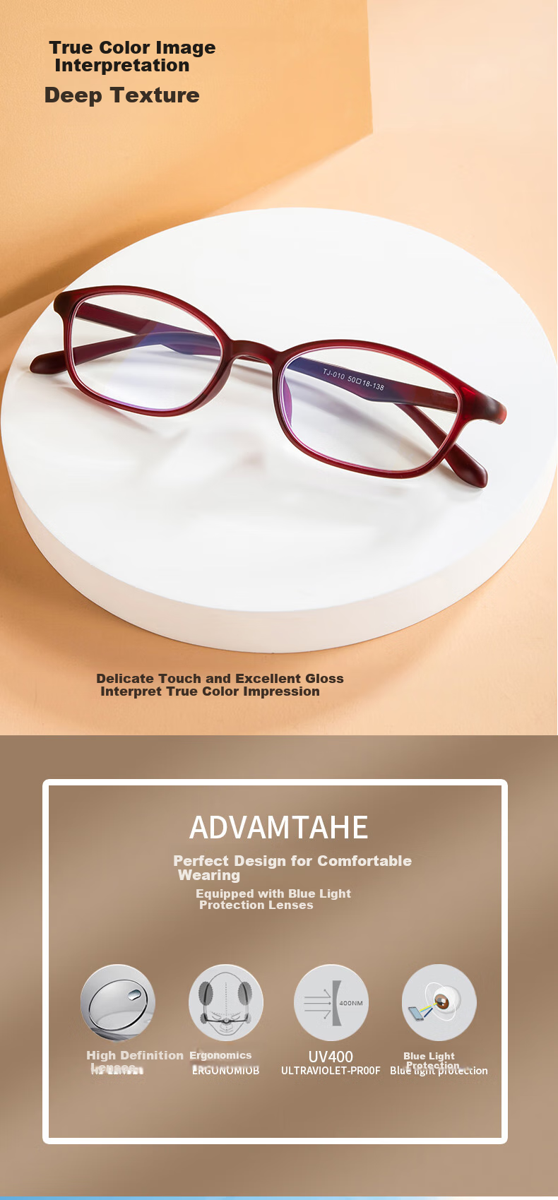 Fushikang Anti-Blue Light Women's TR90 Imported Ultra-Light Reading Glasses for Middle-Aged And Elderly, TJ010 Wine Red +2.5 Diopters 3