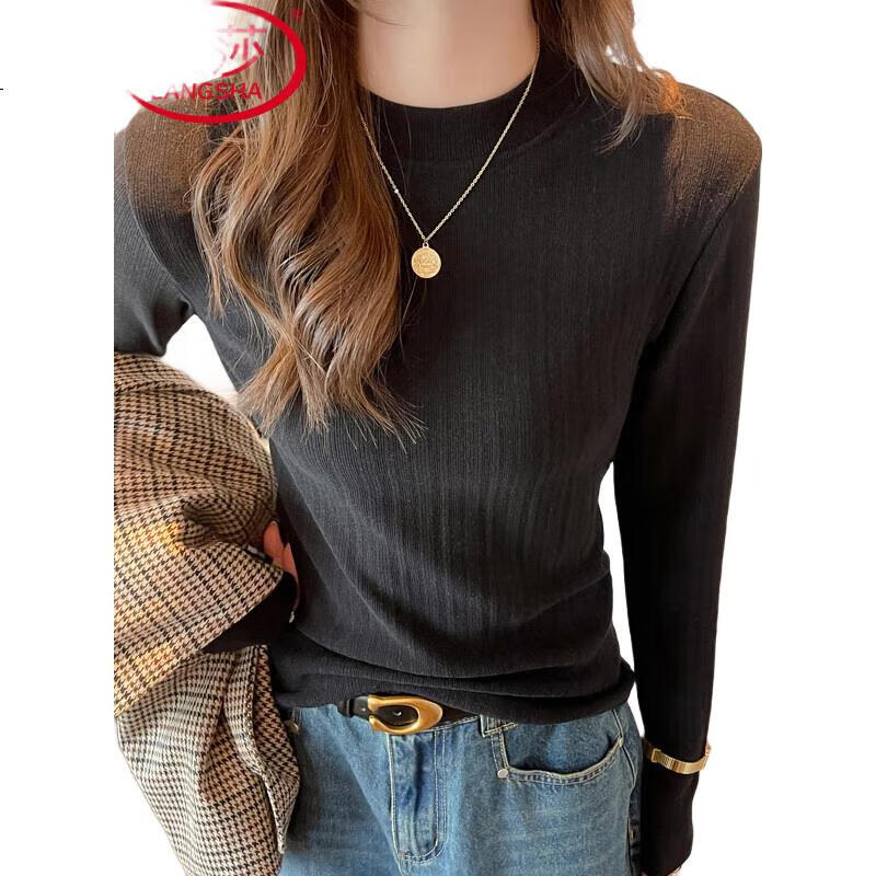 LangSha Elegant Base Layer, New Mid-Neck Inner Wear, Slimming, Suitable for Outer Wear, Brushed Fleece Women's Long-Sleeve Top