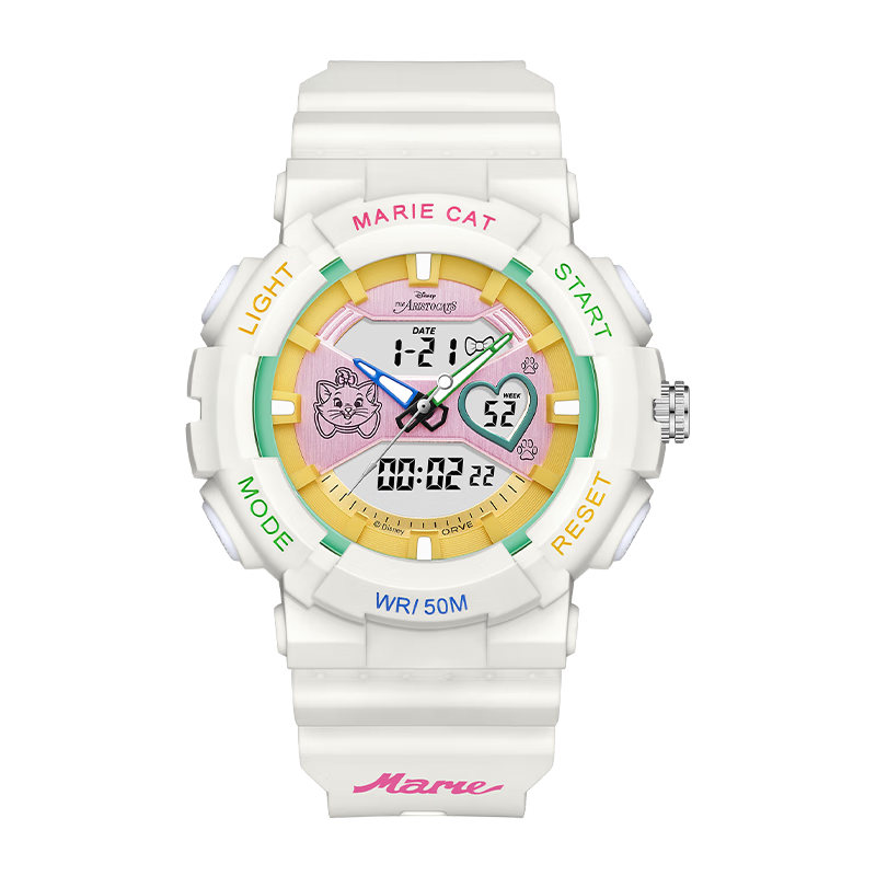 Disney Marie Cat Collaboration Sports Alarm Clock Electronic Waterproof Watch for Middle and High School Students Student Exam Children's Birthday Gift