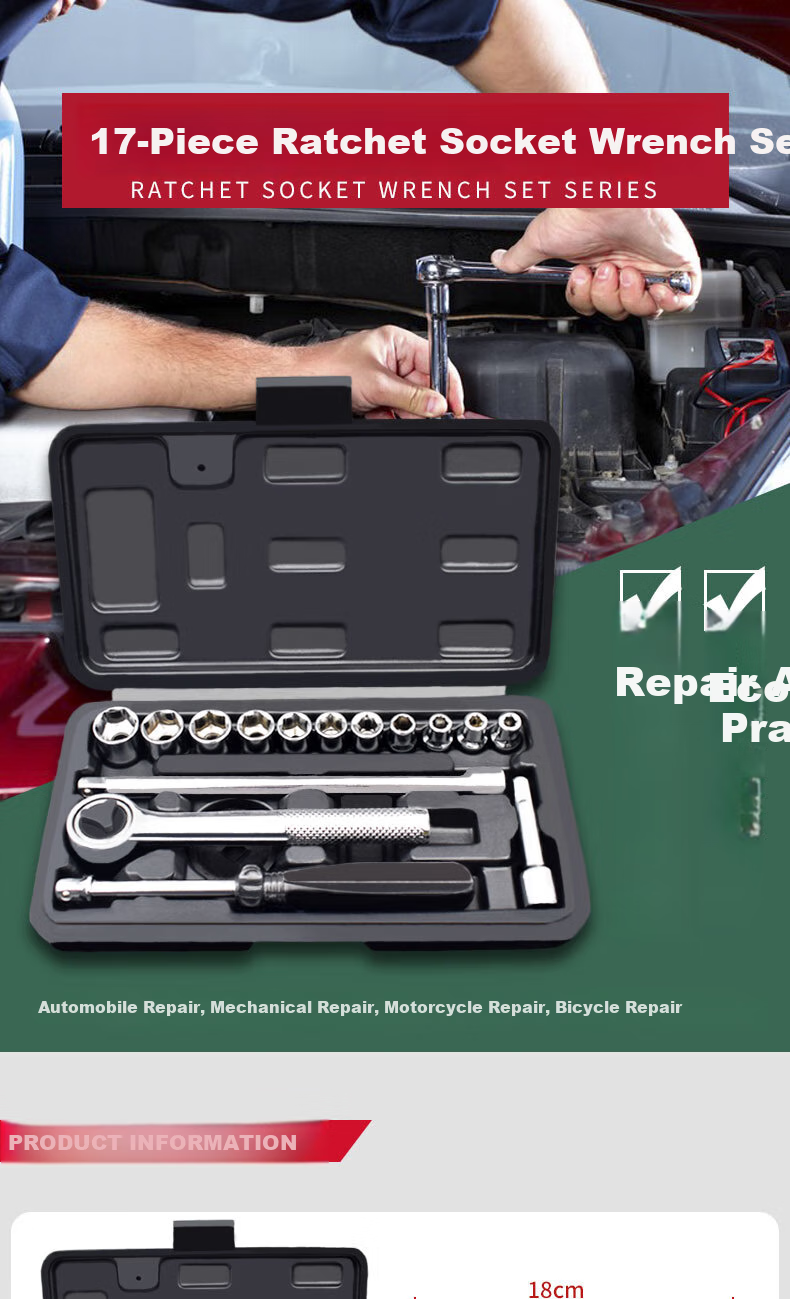 Leta Socket Wrench Set, 17 Pieces, 6.3mm Series, Extended Ratchet Hex Adapter Rod, Auto Repair LT-AM711 1
