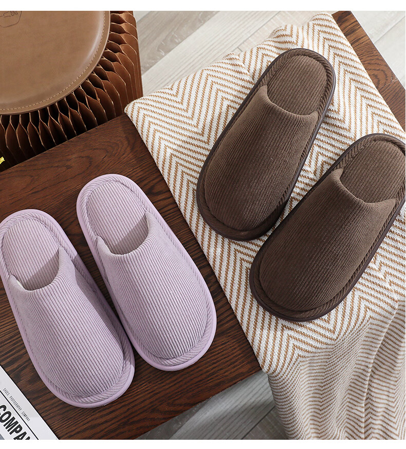 XGGC Home Cotton Slippers Women Spring Autumn Office Indoor Winter Couple Warm Slippers Men Beige 40-41 3