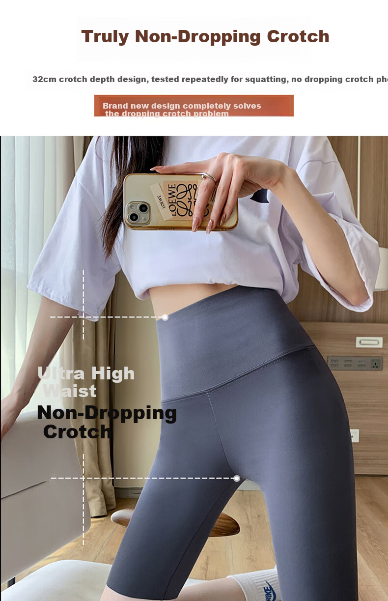 LangSha Shark Skin Five-Point Women's Outerwear Summer Thin Abdomen Control Hip Lift Yoga Cycling Seamless Safety Leggings 16