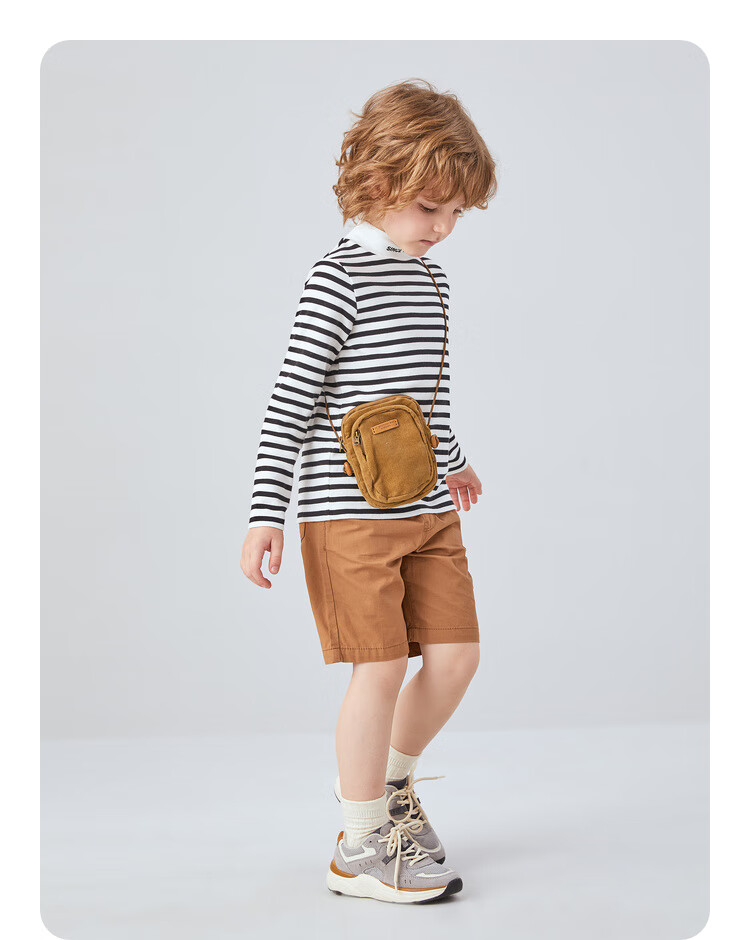 Annil Boys' Mid-Neck Long Sleeve T-Shirt 2025 Autumn New Casual Stretchy Striped Fashion Base Shirt 2
