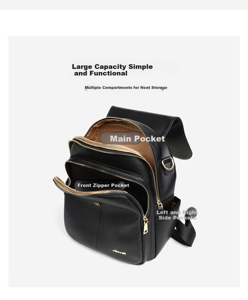 C.BANNER Top-Grain Leather Backpack for Women, Large Capacity Travel Bag, Light Luxury Birthday Mother's Day Gift, Practical Present for Mom 5