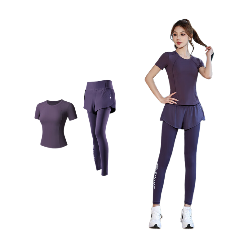 Baisirong Pilates Yoga Outfit Set for Women, Quick-Dry Fitness Wear, Professional Training Sweat-Wicking Breathable Running Clothes, Anti-Chafing Shorts