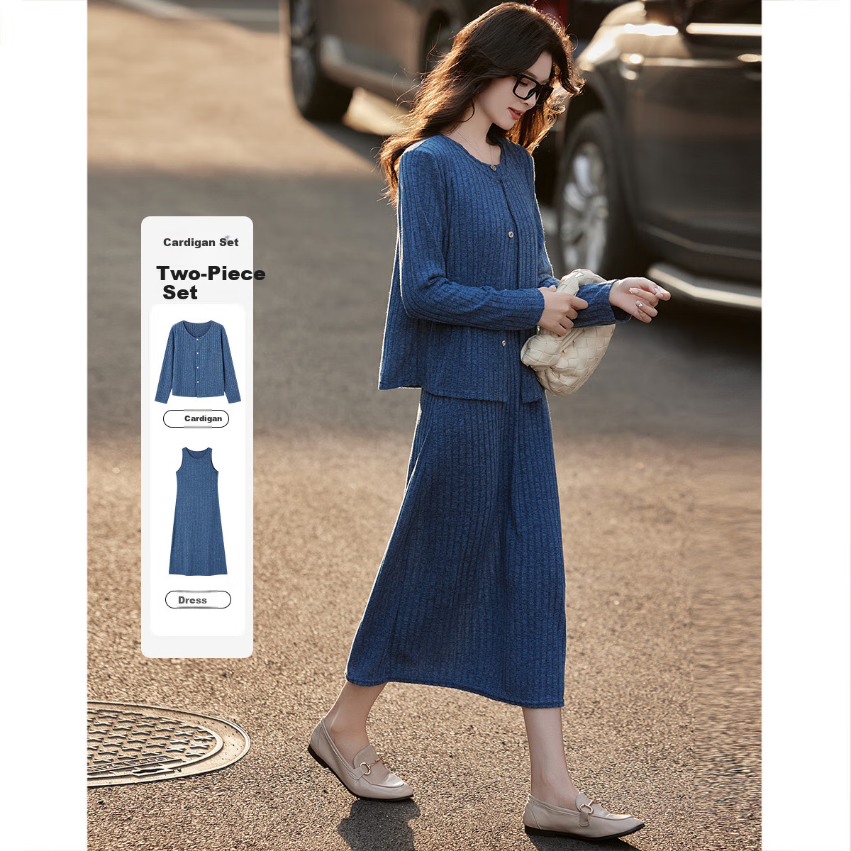 Dme [Gentle Girl] Spring And Autumn New Lazy Two-Piece Set, A-Line Dress with Knitted Cardigan, Women's Fashio