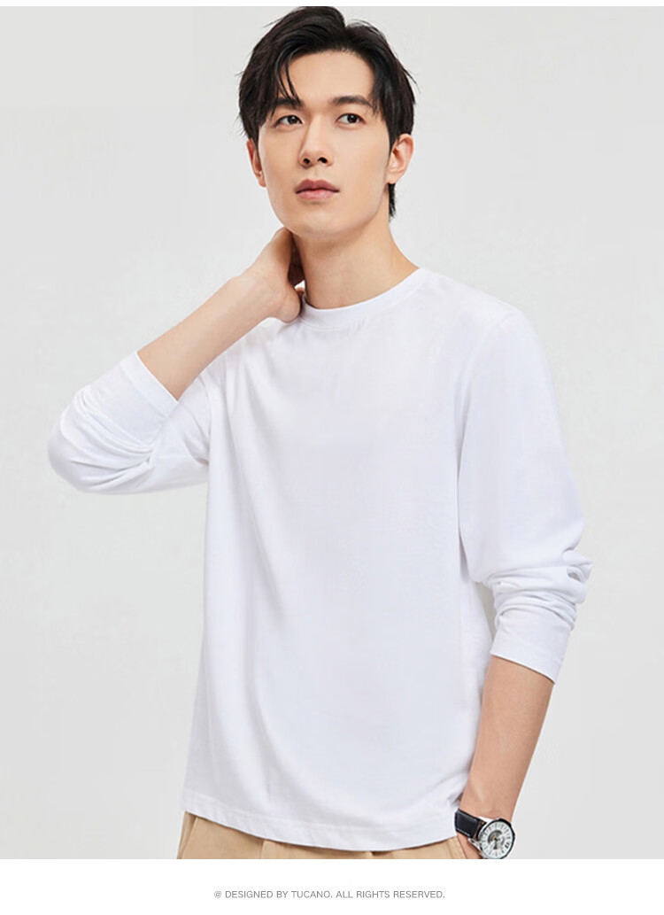 TUCANO Long-Sleeve T-Shirt for Men, Spring And Autumn Pure Cotton Round Neck Undershirt, Casual Comfortable Versatile Top, Men's Clothing, Black, Size M 2