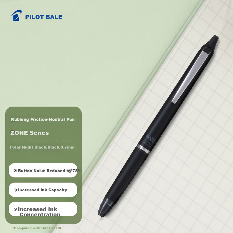  PILOT Retractable Erasable Pen, ZONE Series Gel Pen, Signing Pen, Black Ink Pen, Stationery Office Supplies LFBKZ-50F 0.7mm Midnight Black/Black