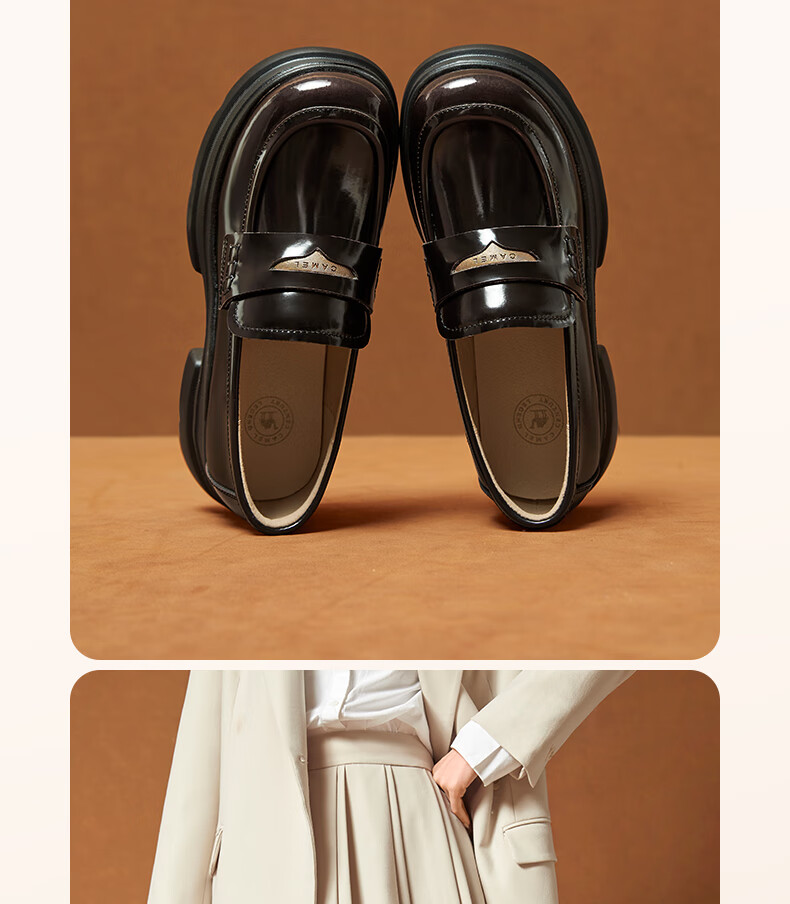 CAMEL Women's Retro Artistic Platform Loafers L25A504075 Black Size 39 2