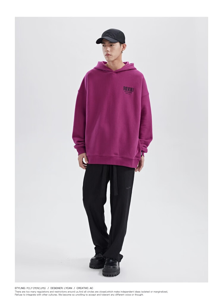 PCLP Chinese Streetwear Spring Autumn Loose Fit American High Street Vintage Heavyweight Knit Hoodie Men Rose Red M 10