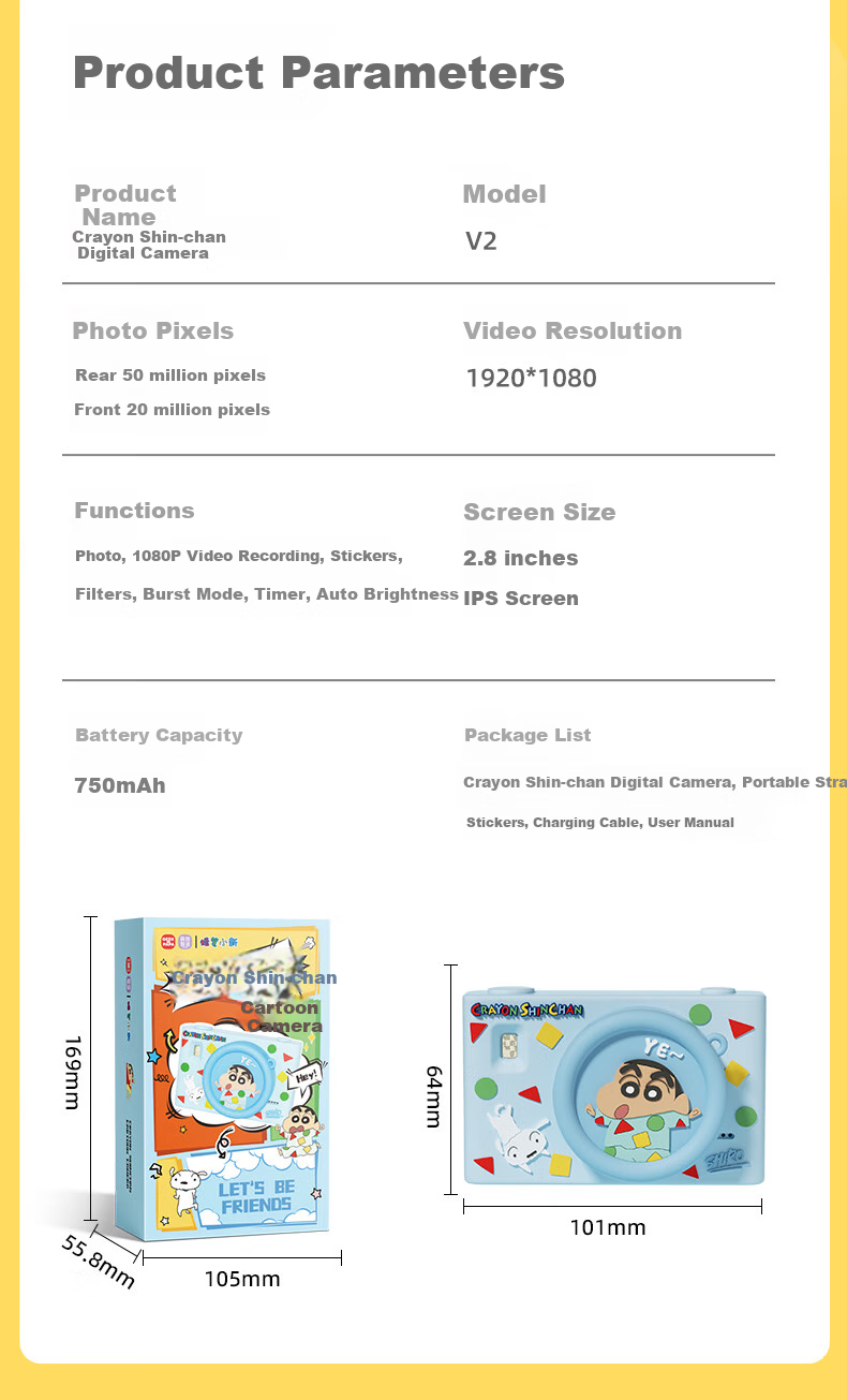 MAQUCC Crayon Shin-Chan Student Camera, High-Definition CCD, for Children Ages 6-10, Popular Toy, Birthday Gift for Girls, Entry-Level Camera for Young Girls, V2 Blue 13