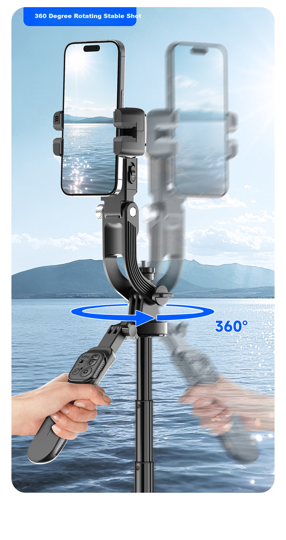 SUOYING [Over 100K Sold] Selfie Stick Gimbal Stabilizer, All-In Shooting Device, Portable Travel 360-Degree Rotation Anti-Shake Three-Axis Phone Stand, Shooting Floor Stand for Live Streaming 9