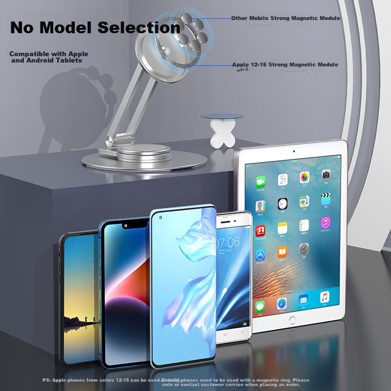 GDGO New Magnetic Phone Stand with Strong Suction, Desktop Vertical Portable MagSafe Double Folding Storage Lazy Multifunctional Rotating Stand Suitable for Apple, Huawei, Xiaomi Tablets