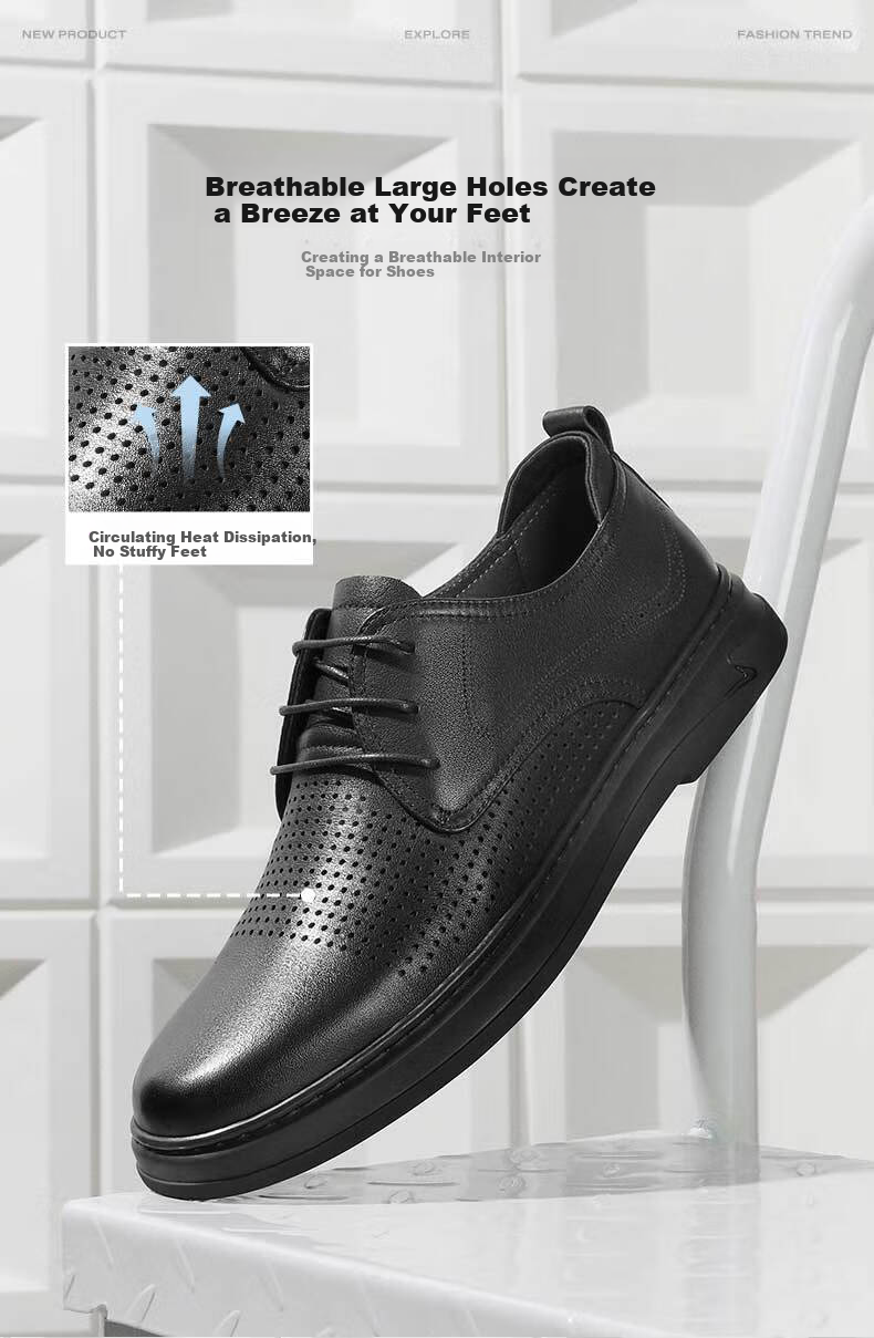 Belle Men's Shoes, Spring And Summer Cowhide Leather Breathable Business Casual Leather Shoes 7GM01, Black-Punched, Size 43 4