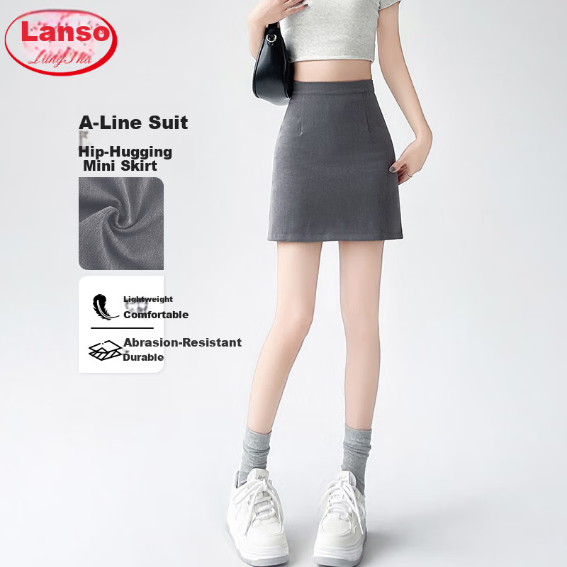 Langsha Gray Elegant Suit Skirt Women Summer High Waist Slim A-line Hip-wrapped Skirt Petite Anti-light Half Skirt