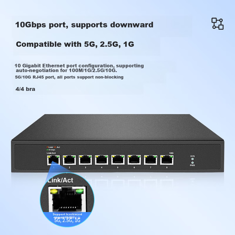 Xiliweishi 8-Port Full 10G Ethernet Switch, Layer 3 Managed, 10G High-Speed Splitter, Network Switch for Home And Enterprise Use, VLAN, LACP Dynamic Aggregation Switch SR-ST3008 2