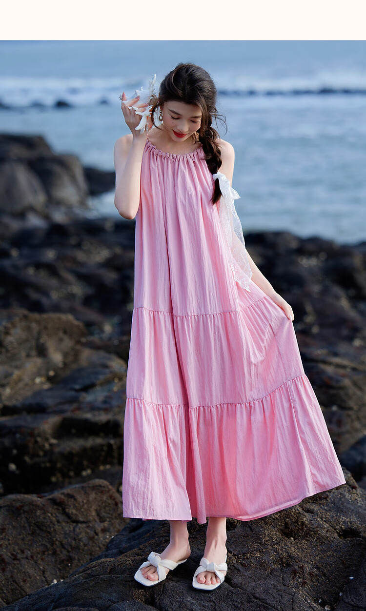 Demana [Neck-Tie Halter] Summer Elegant Vacation Style Handmade Gathered Collar Off-Shoulder A-Line Waistless Women's Dress 25