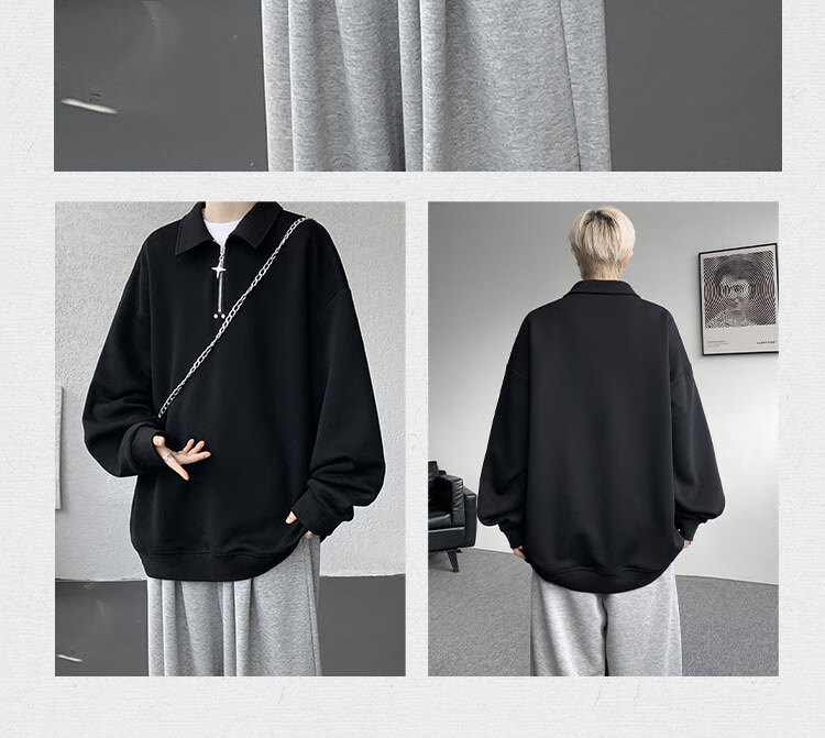 Dingfengbaoluo Half-Zip Top, Spring Versatile Casual Loose Solid Color Long-Sleeve Lapel Sweatshirt TID03 White M 6