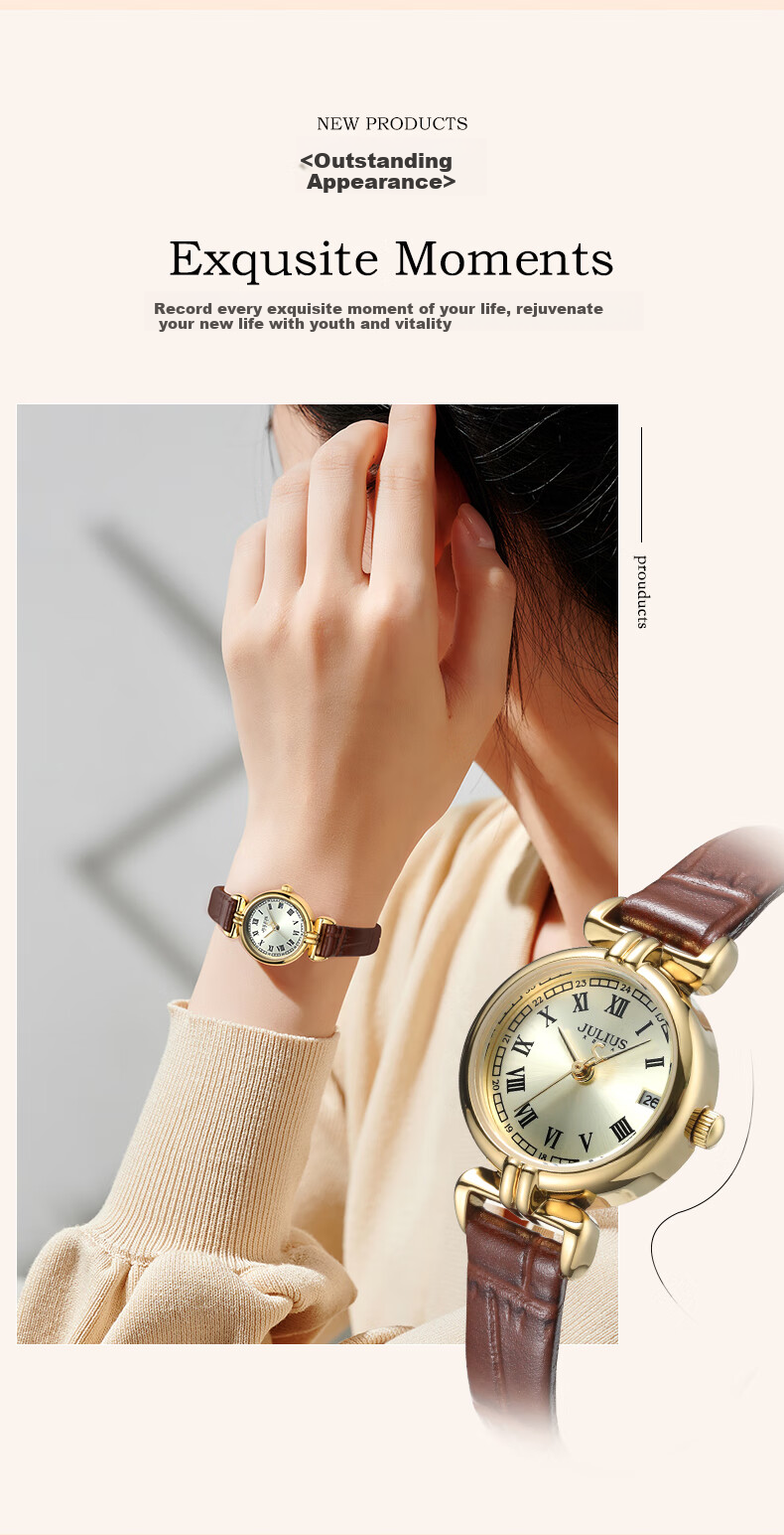 Julius Watch for Women, Korean Style Exquisite Small Square Zirconium Waterproof Quartz Student Ladies Watch, Wine Red JA-1064D 2