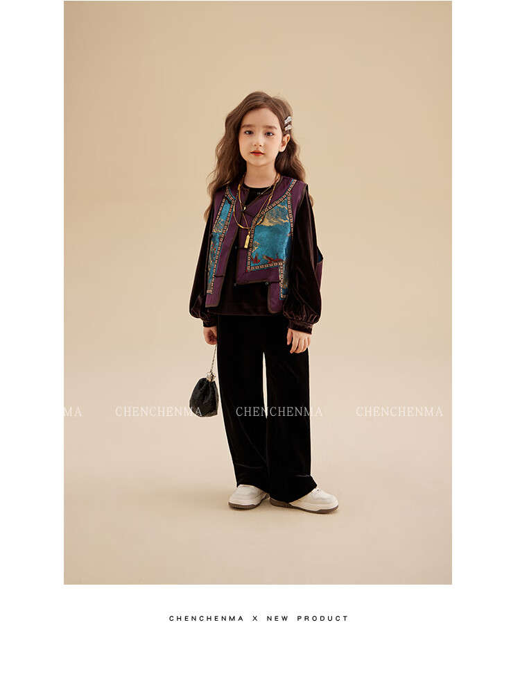 Chenchen Mom Girls' Casual Long Pants Spring and Autumn Double Version Fleece-Lined Draped Wide-Leg Slimming Velvet Pants Parent-Child 16